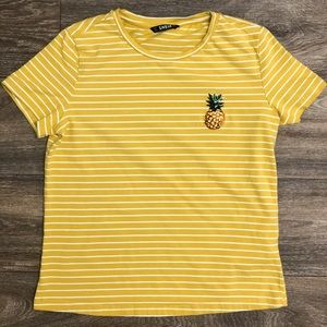 Shein Striped Embroidered Pineapple T-shirt